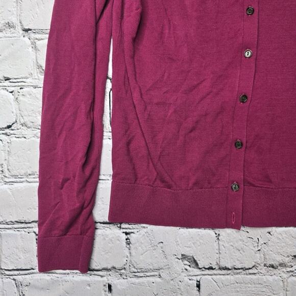 Loft Magenta Purple 100% Cotton Small Button Crew Neck Cardigan Sweater Size Med - Picture 5 of 11